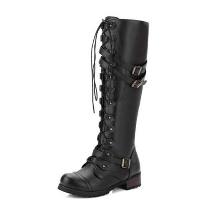 Funki Findz | Boots | Women's Roman Lace Up High Flat Boots