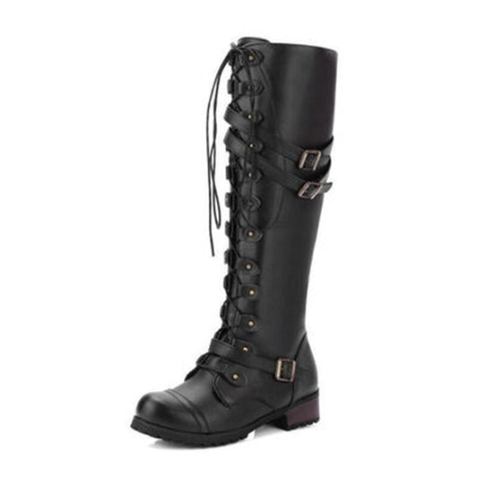Funki Findz | Boots | Women's Roman Lace Up High Flat Boots