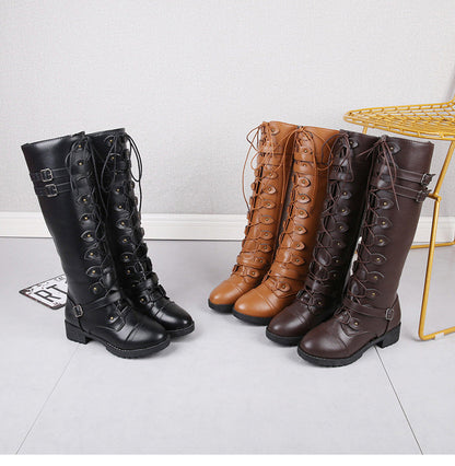 Funki Findz | Boots | Women's Roman Lace Up High Flat Boots