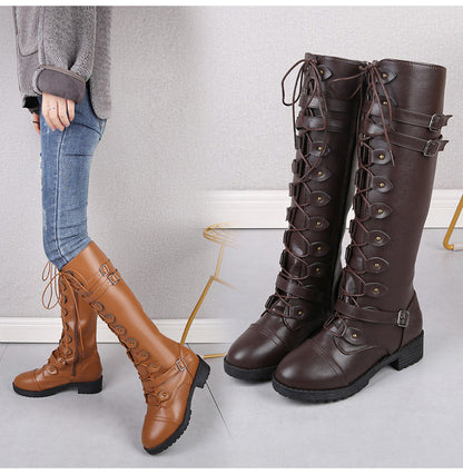 Funki Findz | Boots | Women's Roman Lace Up High Flat Boots