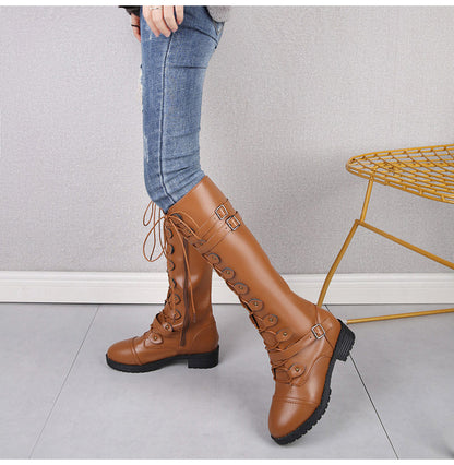 Funki Findz | Boots | Women's Roman Lace Up High Flat Boots