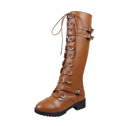 Funki Findz | Boots | Women's Roman Lace Up High Flat Boots