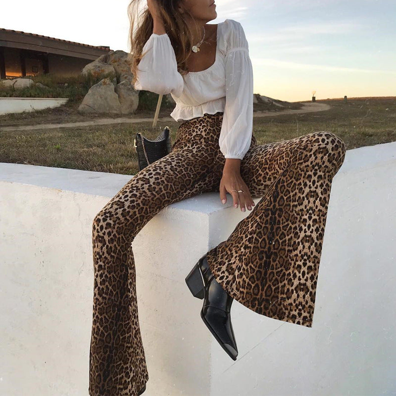 Funki Findz | Pants | Women's Leopard Print Stretch Flared Pants