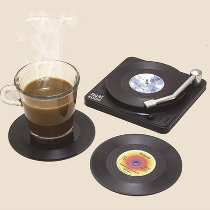 Funki Findz | Coasters | Vinyl Record Coasters and Holder 6 Pcs
