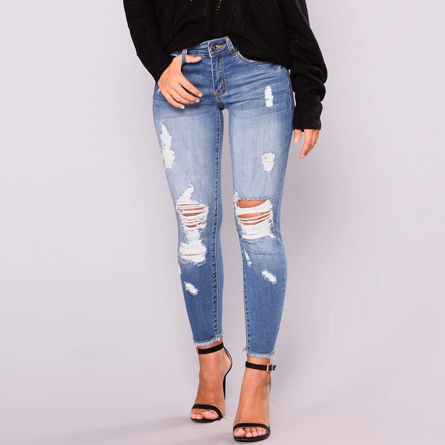 Funki Findz | Pants | Women's High Waist Denim Ripped Jeans
