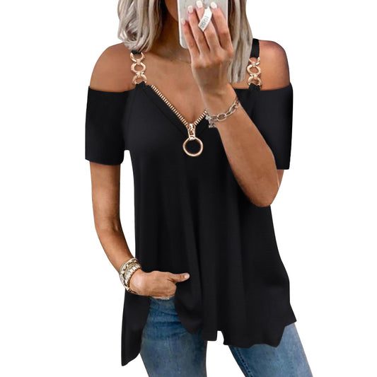 Funki Findz | Shirts | Women's Solid Black Buckle Zipper Shirt