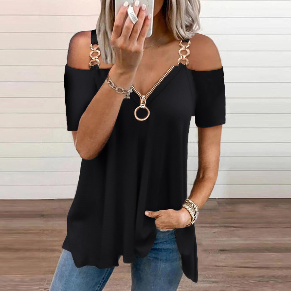 Funki Findz | Shirts | Women's Solid Black Buckle Zipper Shirt