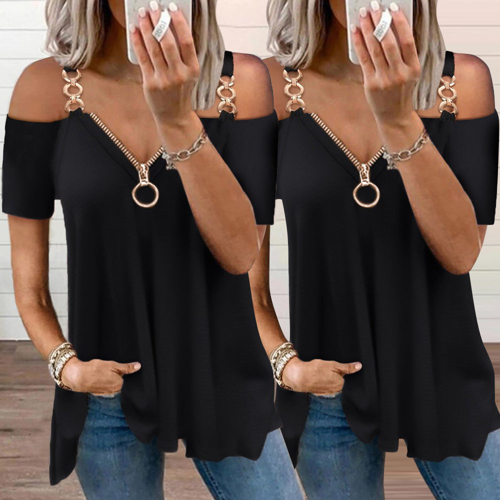 Funki Findz | Shirts | Women's Solid Black Buckle Zipper Shirt