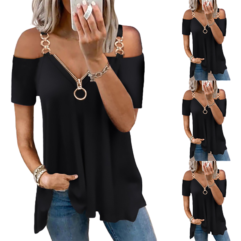 Funki Findz | Shirts | Women's Solid Black Buckle Zipper Shirt