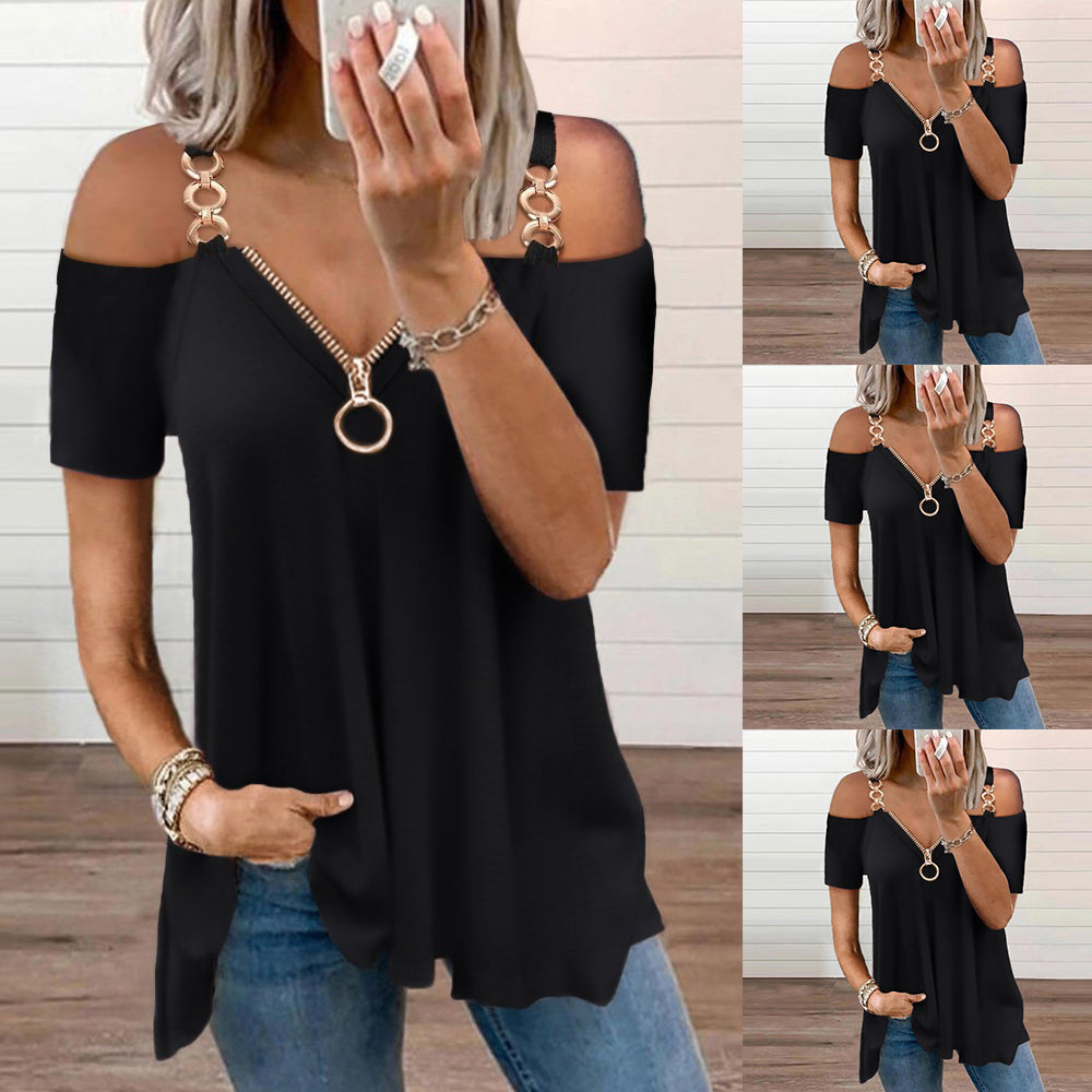 Funki Findz | Shirts | Women's Solid Black Buckle Zipper Shirt