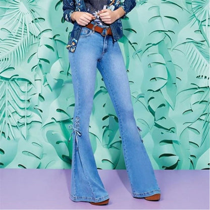Funki Findz | Pants | Women's High Waist Tie Up Flared Jeans