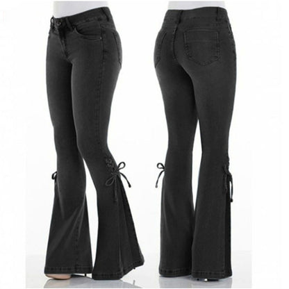 Funki Findz | Pants | Women's High Waist Tie Up Flared Jeans