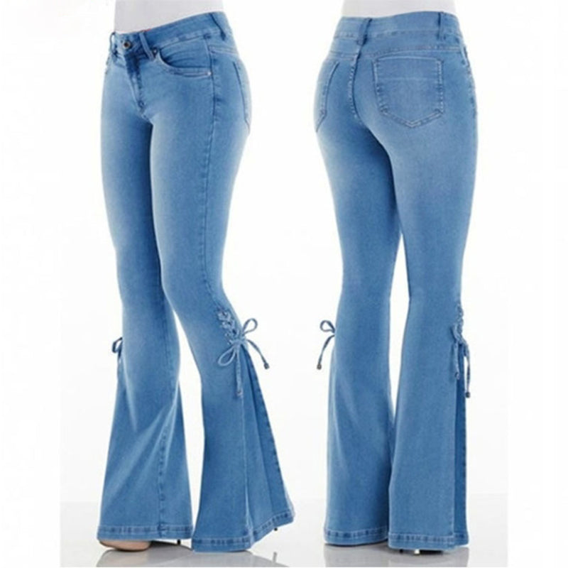 Funki Findz | Pants | Women's High Waist Tie Up Flared Jeans