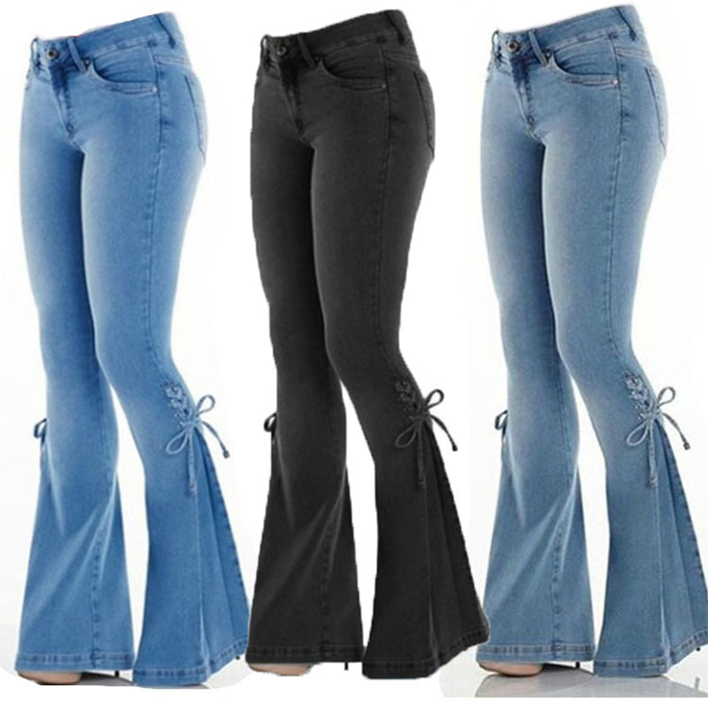 Funki Findz | Pants | Women's High Waist Tie Up Flared Jeans