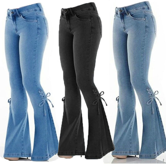 Funki Findz | Pants | Women's High Waist Tie Up Flared Jeans