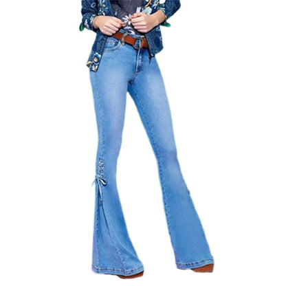 Funki Findz | Pants | Women's High Waist Tie Up Flared Jeans