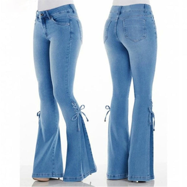 Funki Findz | Pants | Women's High Waist Tie Up Flared Jeans