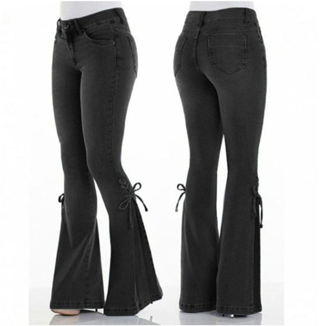 Funki Findz | Pants | Women's High Waist Tie Up Flared Jeans