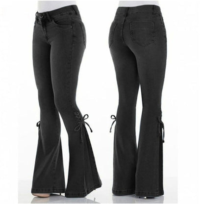 Funki Findz | Pants | Women's High Waist Tie Up Flared Jeans