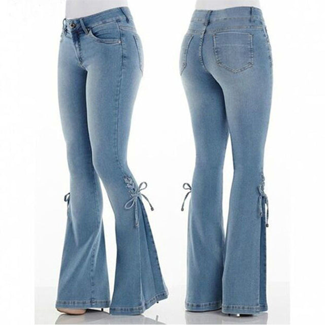 Funki Findz | Pants | Women's High Waist Tie Up Flared Jeans