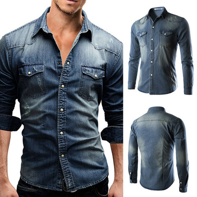 Funki Findz | Shirts | Men's Slim Fit Long Sleeved Denim Shirts