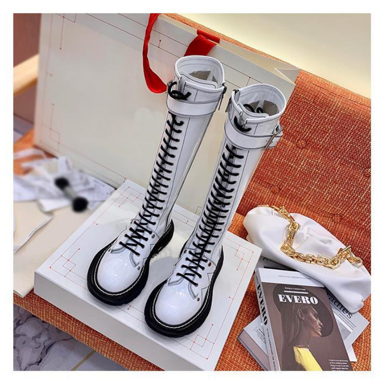 Funki Findz | Boots | Women's White Knee High Lace Up Boots