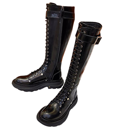 Funki Findz | Boots | Women's White Knee High Lace Up Boots