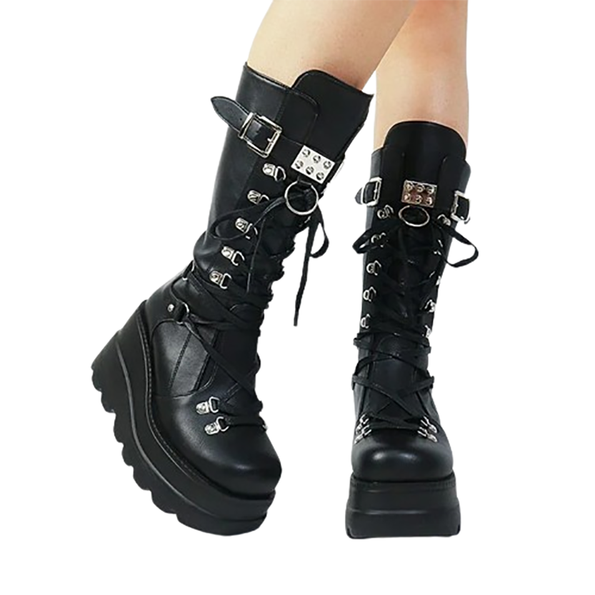 Funki Findz | Boots | Women's Punk High Platform Wedge Boots