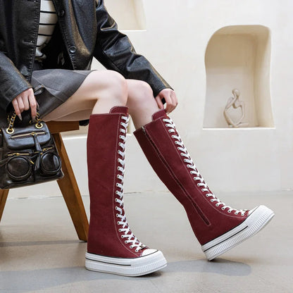 Funki Findz | Boots | Women's Lace Up Knee High Canvas Boots