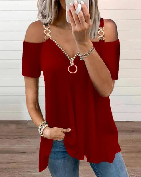 Funki Findz | Shirts | Women's Chain Link Strap Zipper Shirt