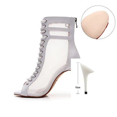 Funki Findz | Boots | Women's Fine Mesh Peep Toe Stiletto Boots