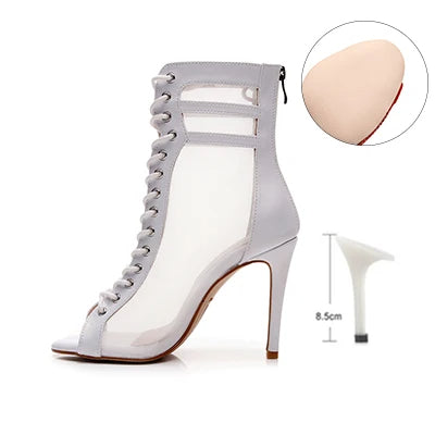 Funki Findz | Boots | Women's Fine Mesh Peep Toe Stiletto Boots