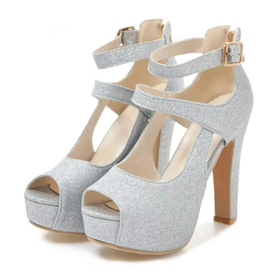 Funki Findz | Shoes | Women's Sequin Peep Toe Platform Sandal