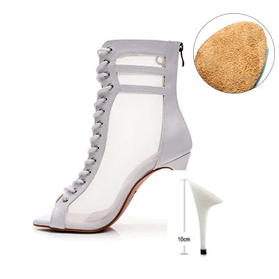 Funki Findz | Boots | Women's Fine Mesh Peep Toe Stiletto Boots