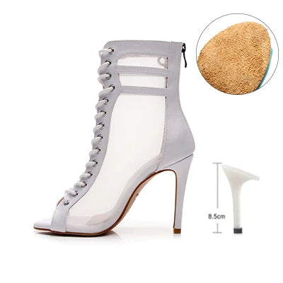 Funki Findz | Boots | Women's Fine Mesh Peep Toe Stiletto Boots