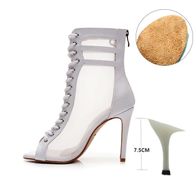 Funki Findz | Boots | Women's Fine Mesh Peep Toe Stiletto Boots