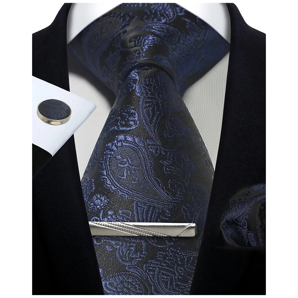 Funki Findz | Neckties | Mens Tie Clip Cufflinks Hanky 4Pcs Set