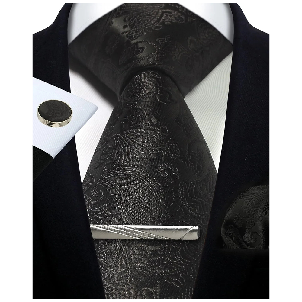 Funki Findz | Neckties | Mens Tie Clip Cufflinks Hanky 4Pcs Set