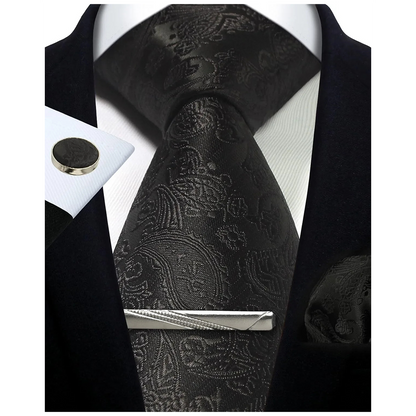 Funki Findz | Neckties | Mens Tie Clip Cufflinks Hanky 4Pcs Set