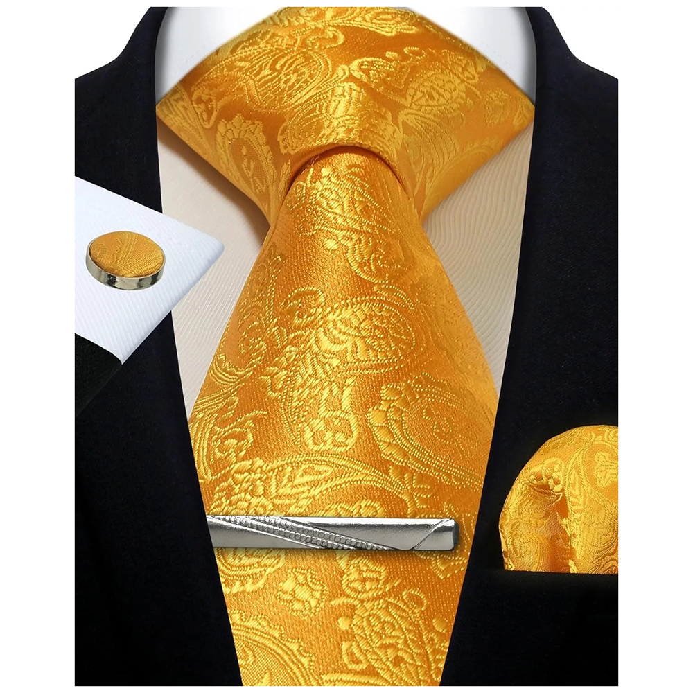 Funki Findz | Neckties | Mens Tie Clip Cufflinks Hanky 4Pcs Set