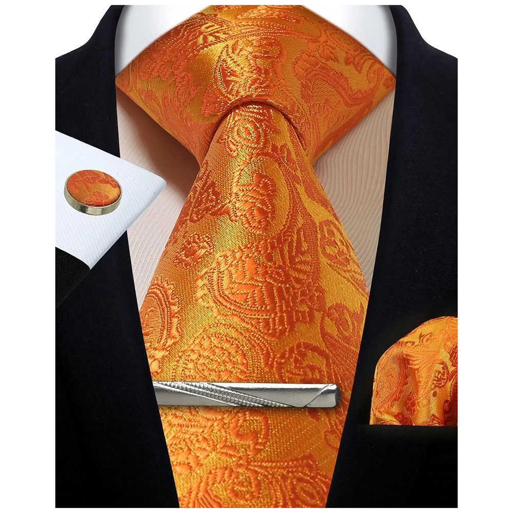Funki Findz | Neckties | Mens Tie Clip Cufflinks Hanky 4Pcs Set