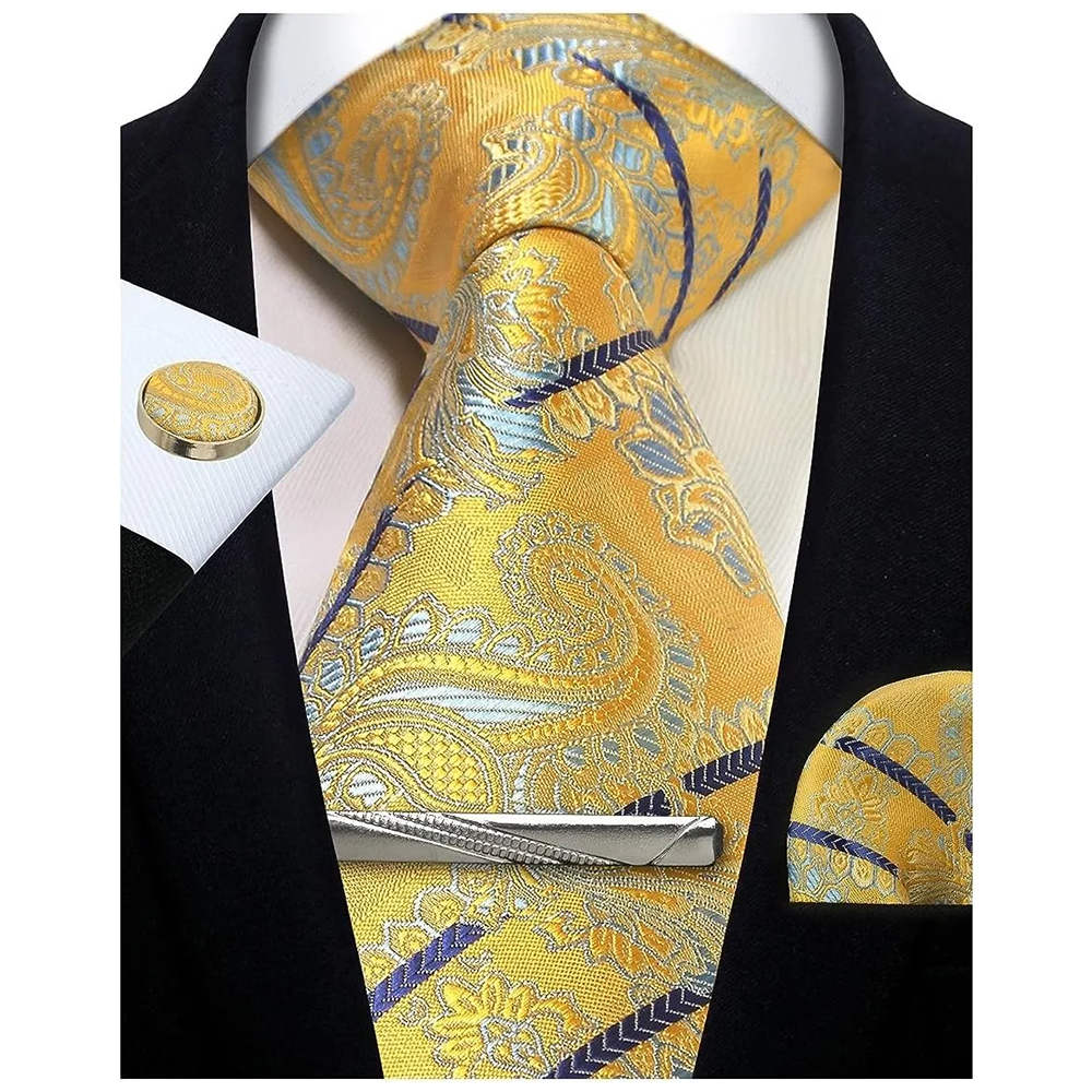 Funki Findz | Neckties | Mens Tie Clip Cufflinks Hanky 4Pcs Set