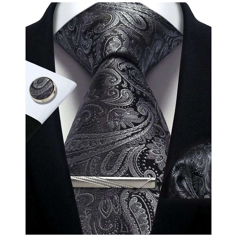 Funki Findz | Neckties | Mens Tie Clip Cufflinks Hanky 4Pcs Set