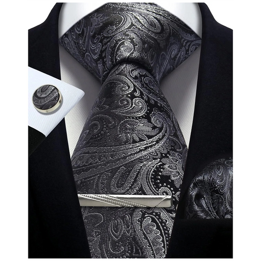 Funki Findz | Neckties | Mens Tie Clip Cufflinks Hanky 4Pcs Set