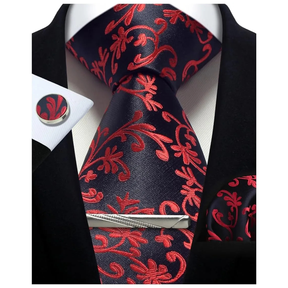 Funki Findz | Neckties | Mens Tie Clip Cufflinks Hanky 4Pcs Set