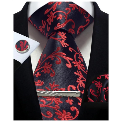 Funki Findz | Neckties | Mens Tie Clip Cufflinks Hanky 4Pcs Set
