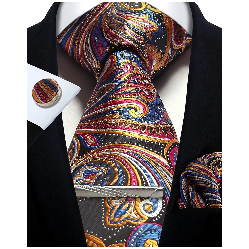 Funki Findz | Neckties | Mens Tie Clip Cufflinks Hanky 4Pcs Set