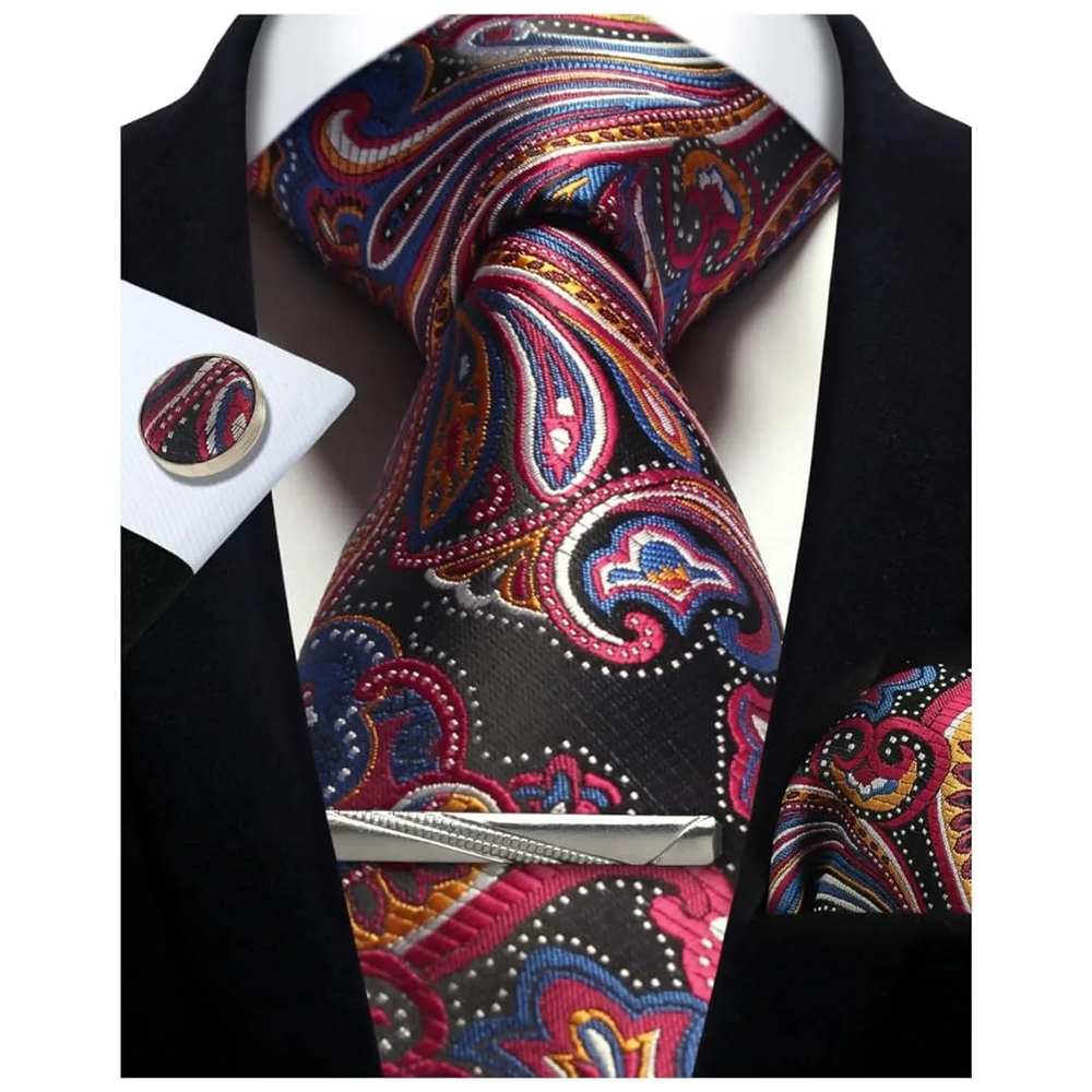 Funki Findz | Neckties | Mens Tie Clip Cufflinks Hanky 4Pcs Set