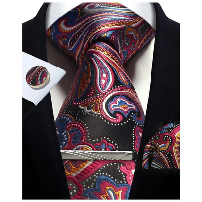 Funki Findz | Neckties | Mens Tie Clip Cufflinks Hanky 4Pcs Set