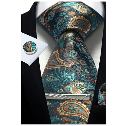 Funki Findz | Neckties | Mens Tie Clip Cufflinks Hanky 4Pcs Set